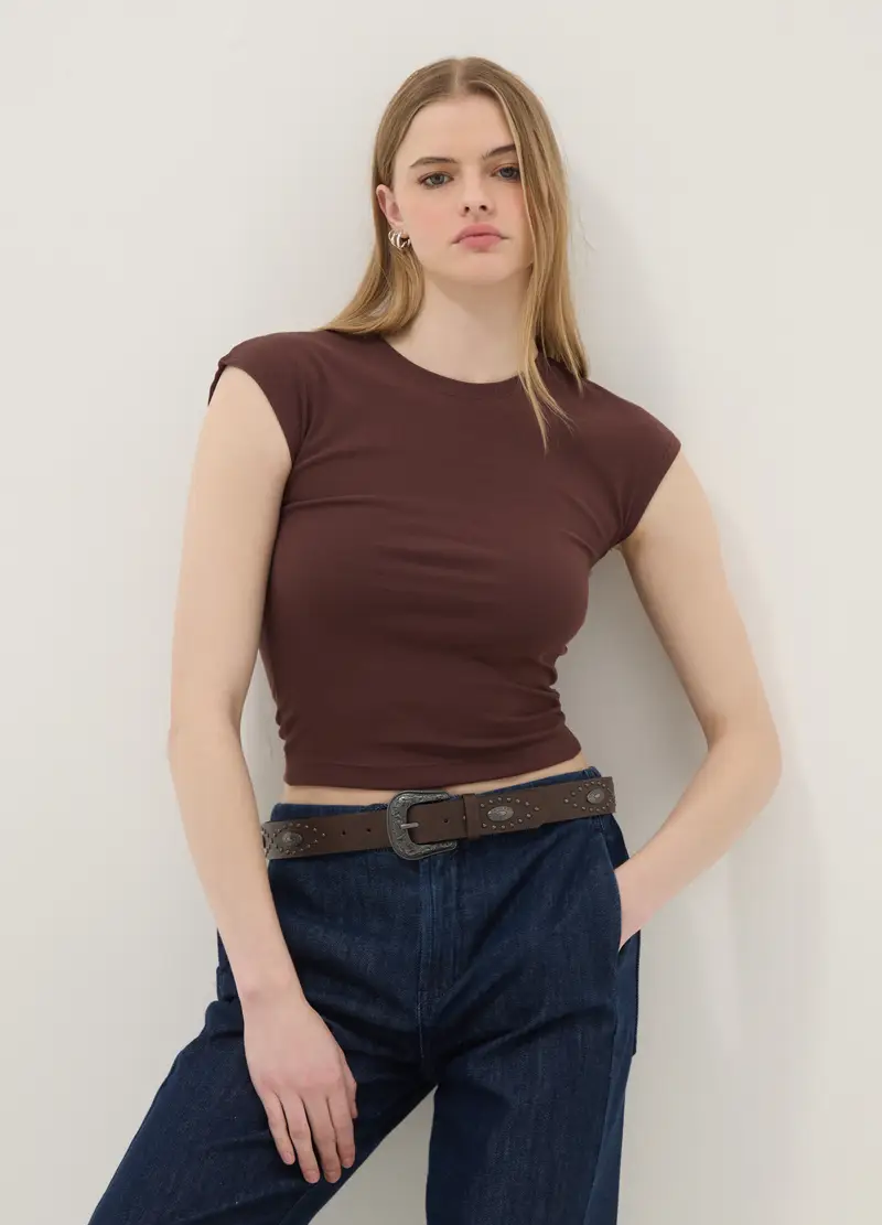 Canotta Fitted In Cotone Elasticizzato Marrone, Donna, Marrone