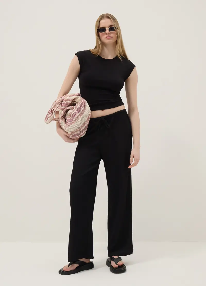 Canotta Fitted In Cotone Elasticizzato Nera, Donna, Nero miniatura 2