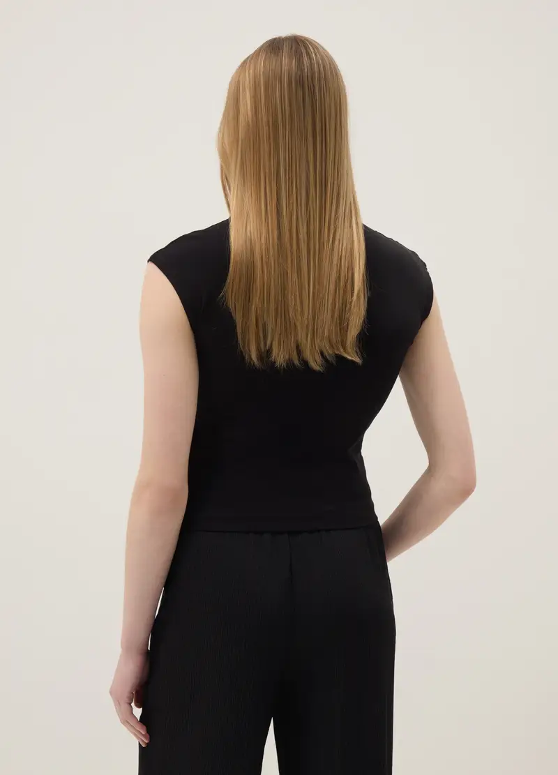 Canotta Fitted In Cotone Elasticizzato Nera, Donna, Nero miniatura 3