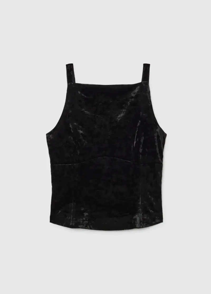 Canotta In Velour Nero Regular Fit, Donna, Nero