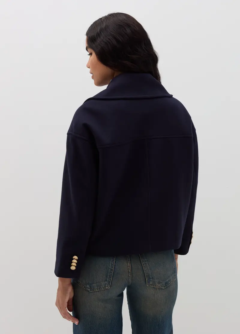 Cappotto Corto Doppiopetto, Donna, Blu miniatura 3