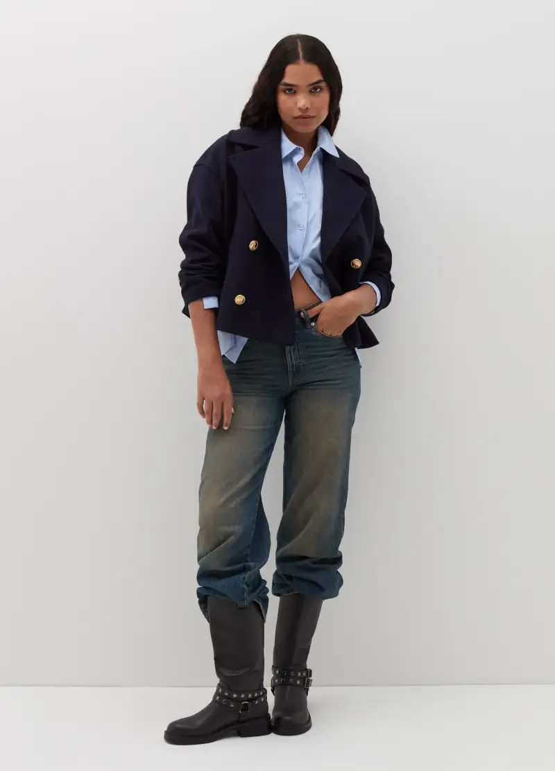 Cappotto Corto Doppiopetto, Donna, Blu