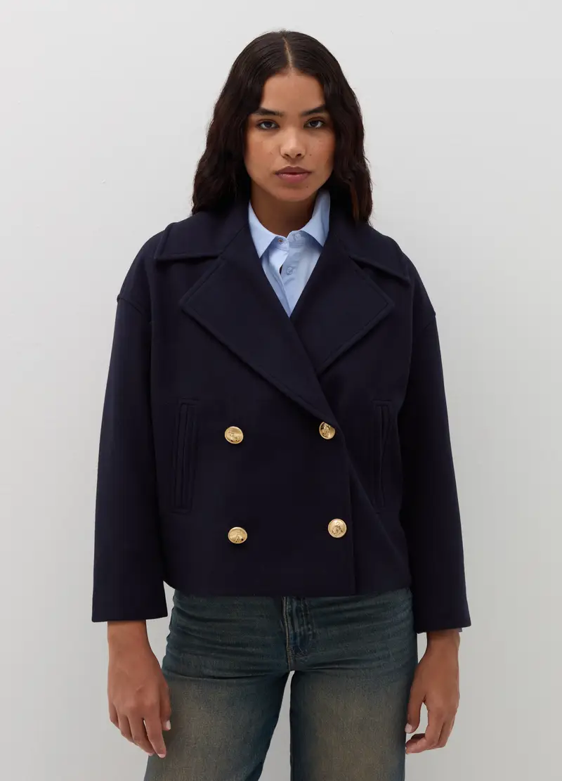 Cappotto Corto Doppiopetto, Donna, Blu miniatura 2