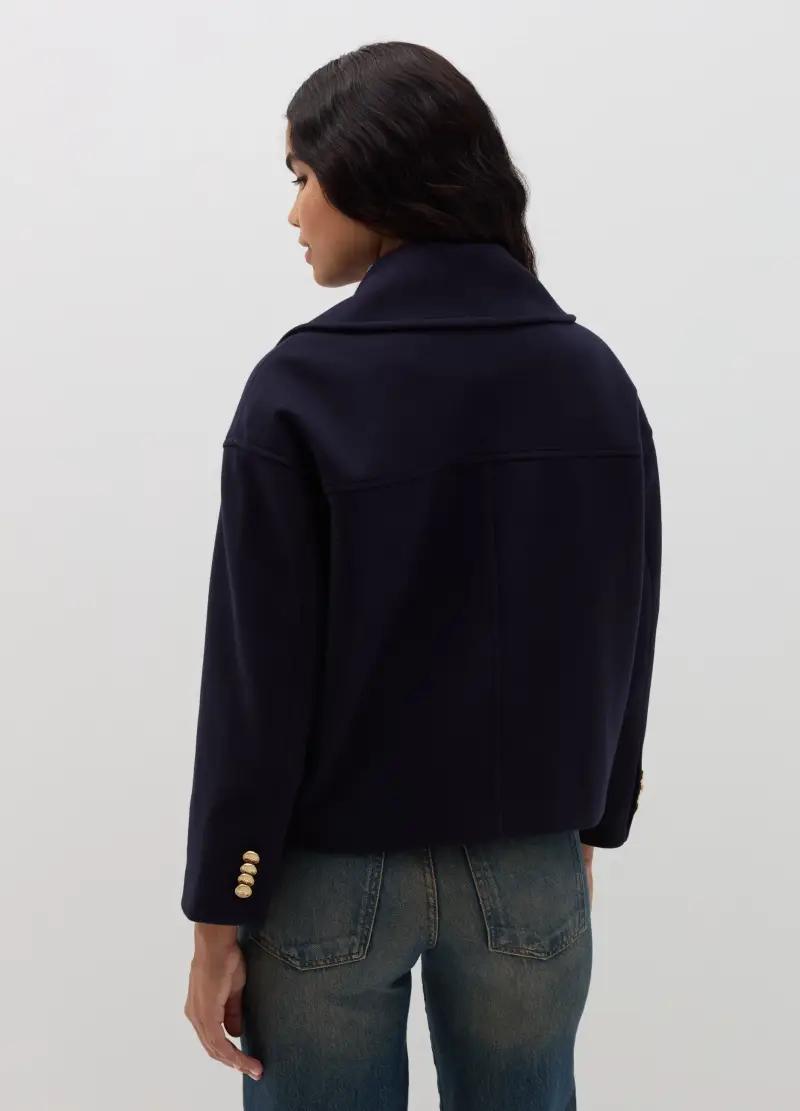 Cappotto Corto Doppiopetto, Donna, Blu miniatura 3