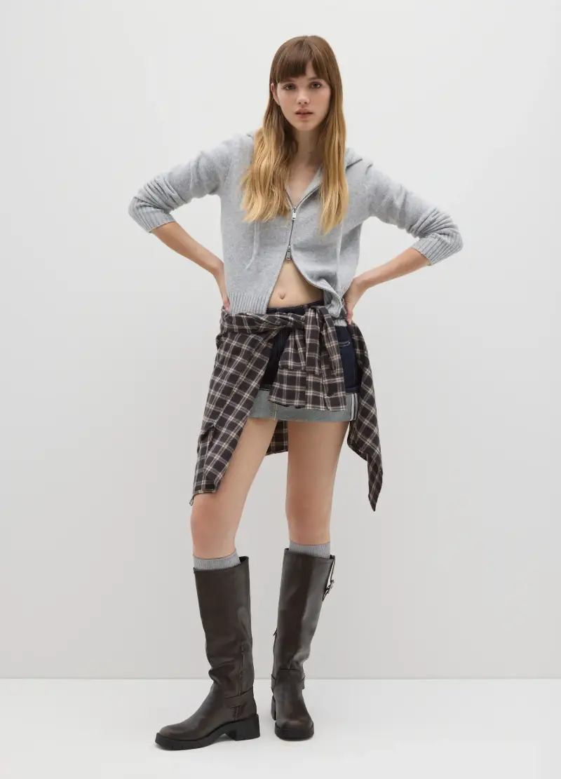 Cardigan Con Cappuccio Grigio Regular Fit Con Zip, Donna, Grigio