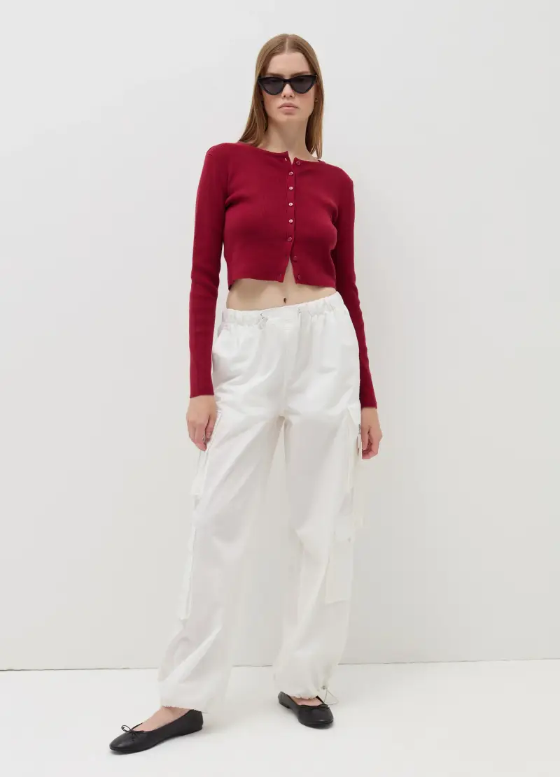 Cardigan Crop A Costine, Donna, Rosso