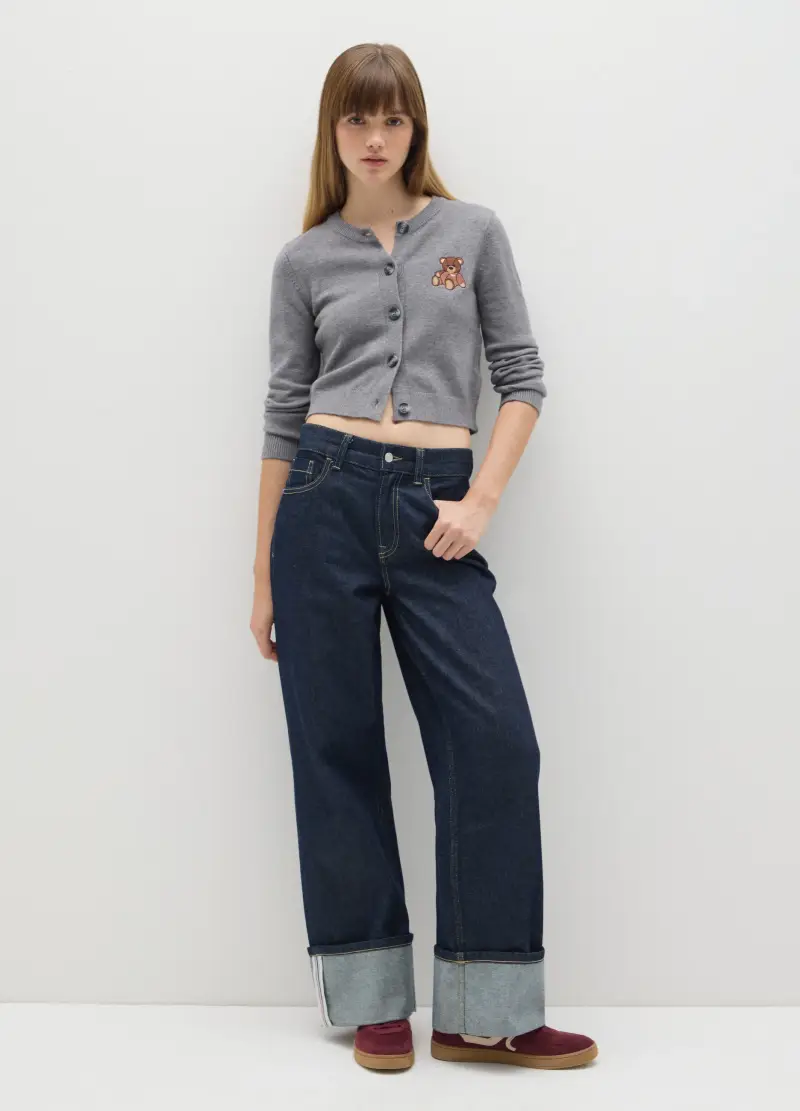 Cardigan Grigio Regular Fit Con Bottoni, Donna, Grigio