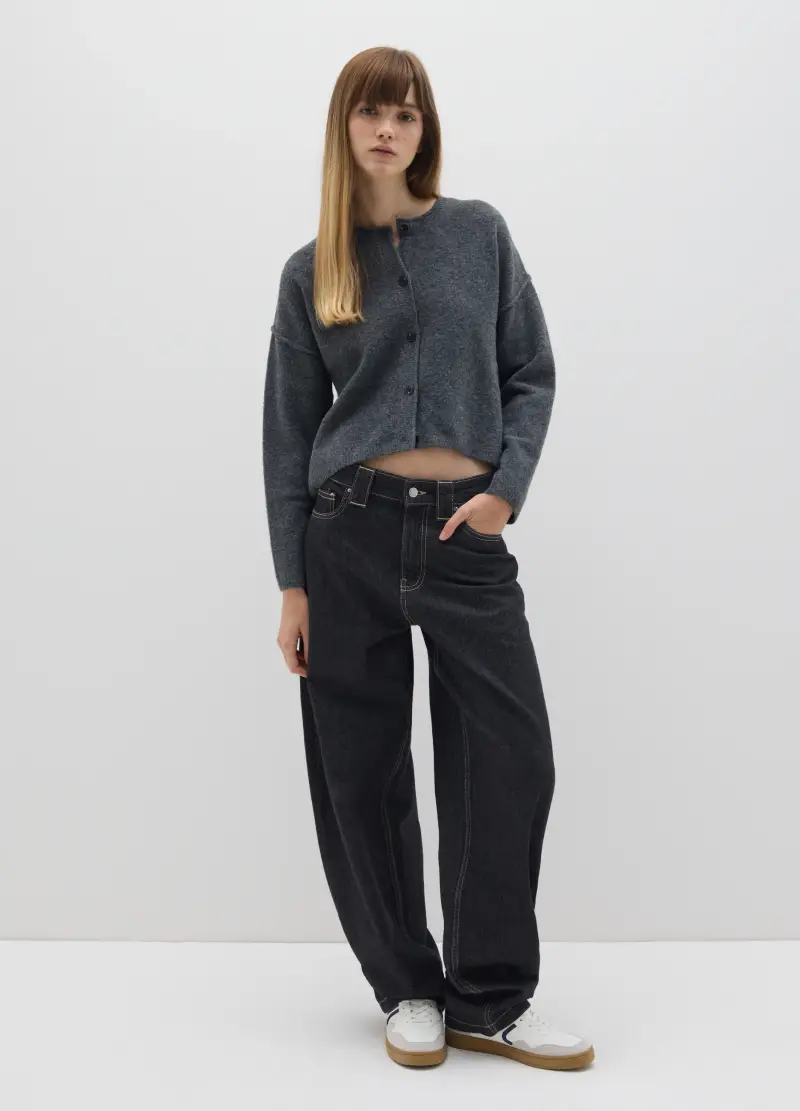 Cardigan Grigio Regular Fit Con Bottoni, Donna, Grigio