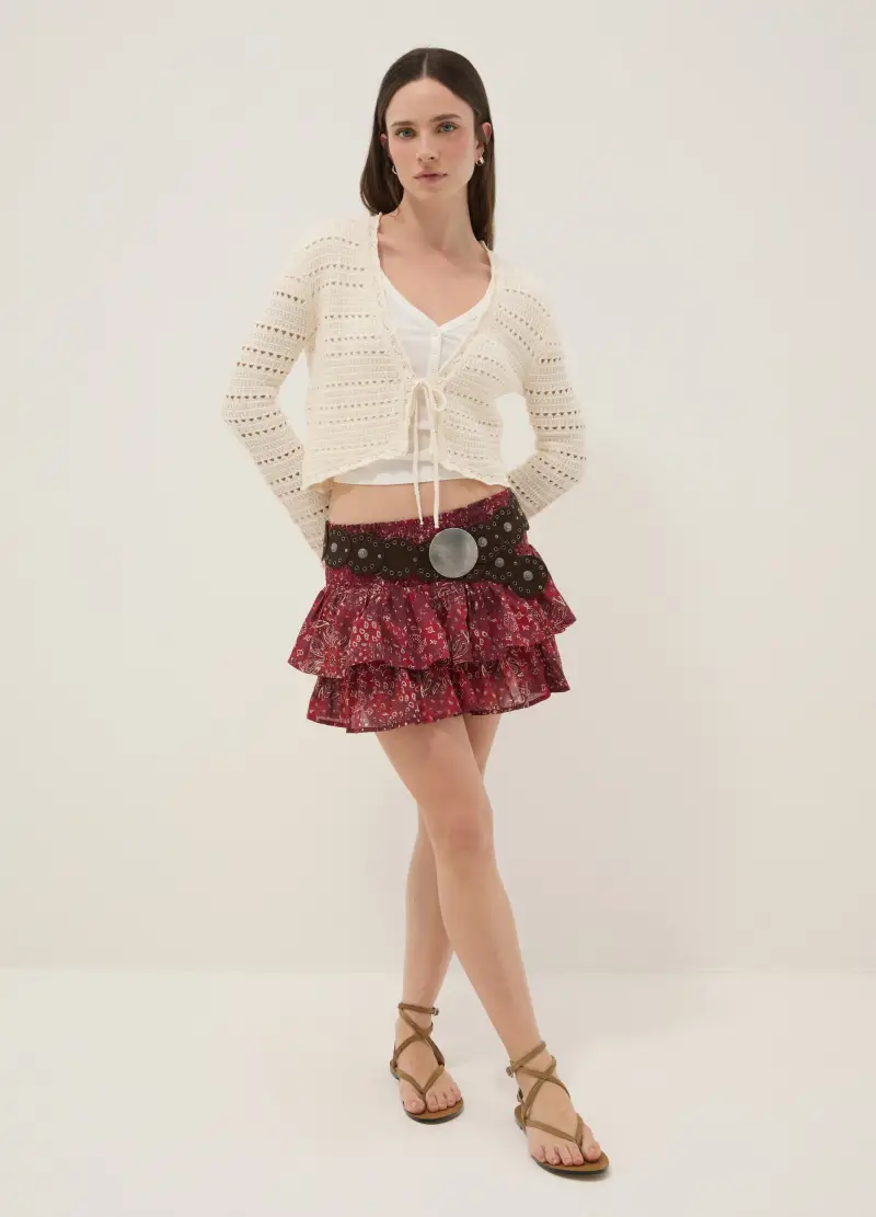 Cardigan In Puro Cotone Bianco Regular Fit Con Design Traforato, Donna, Bianco miniatura 2