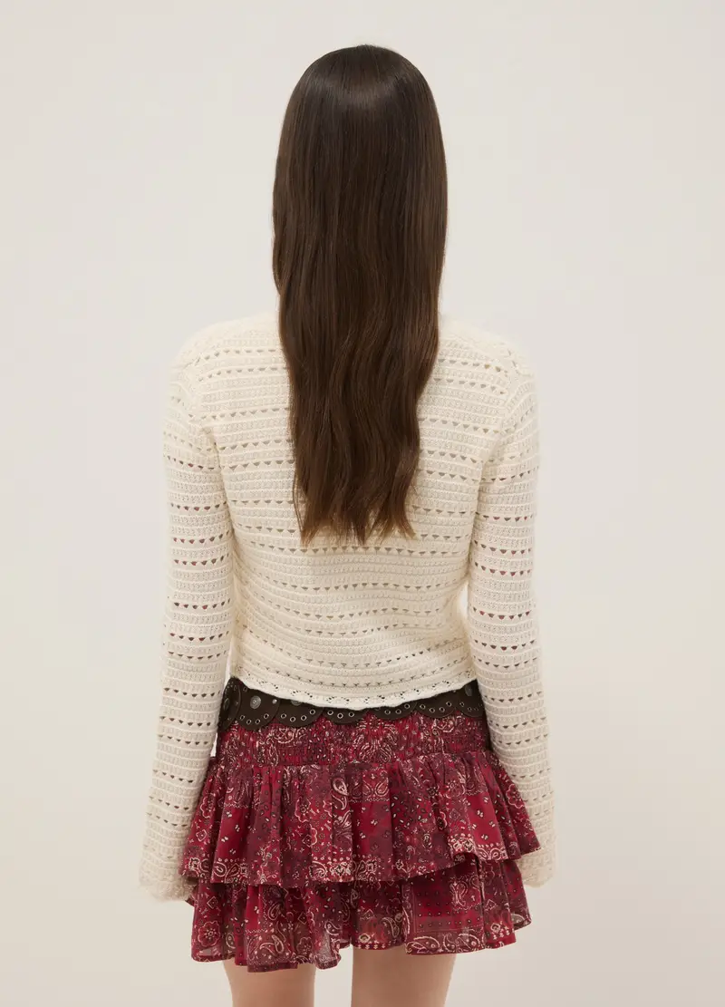 Cardigan In Puro Cotone Bianco Regular Fit Con Design Traforato, Donna, Bianco miniatura 3