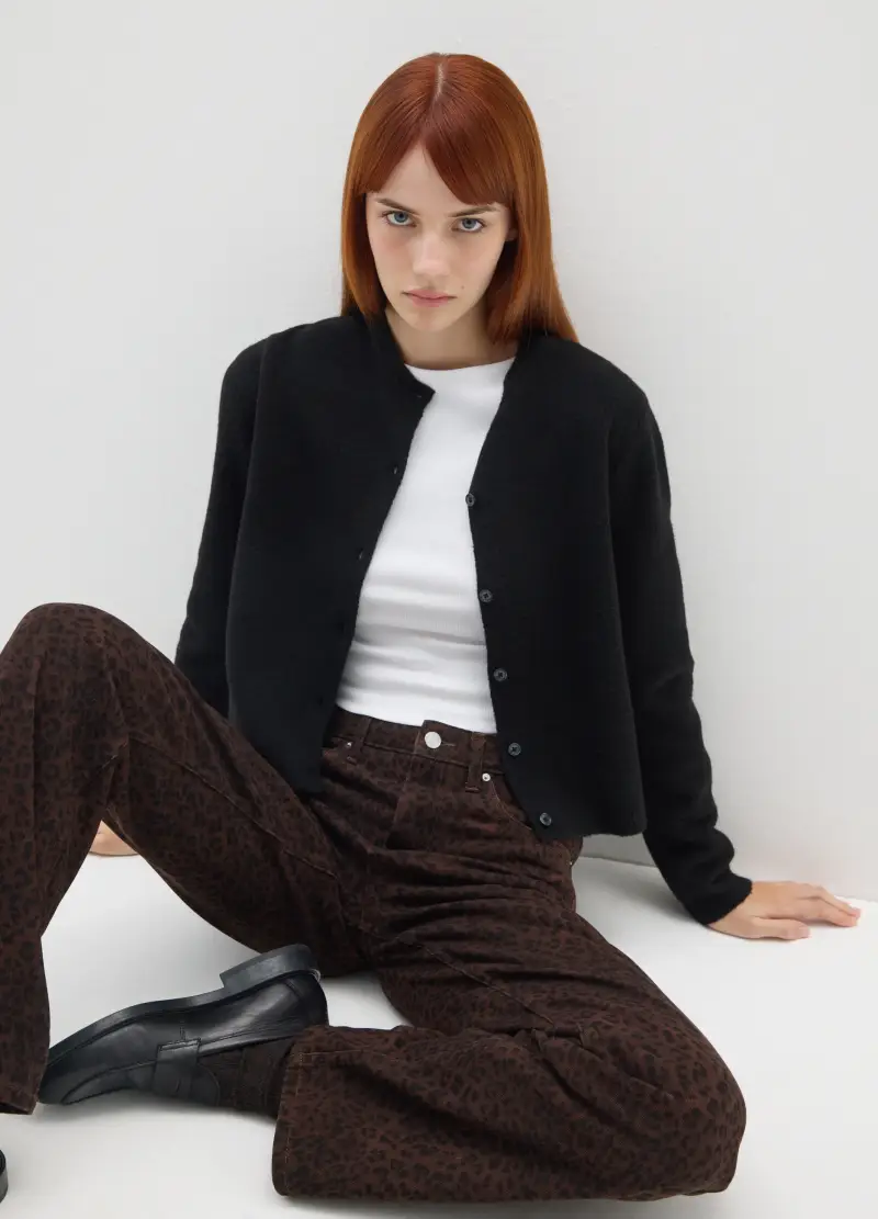 Cardigan Nero Regular Fit Con Bottoni, Donna, Nero