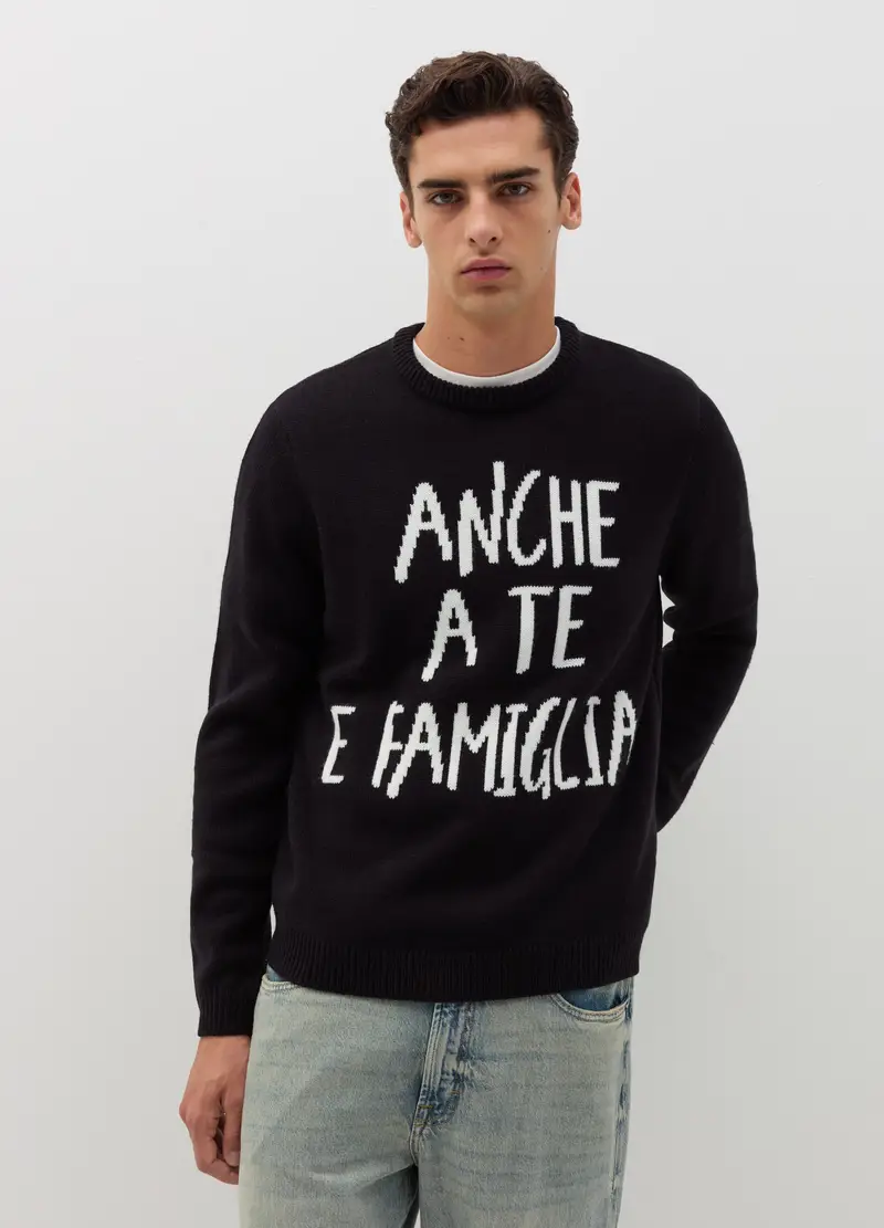 Christmas Jumper Con Scritta Jacquard, Uomo, Nero miniatura 2