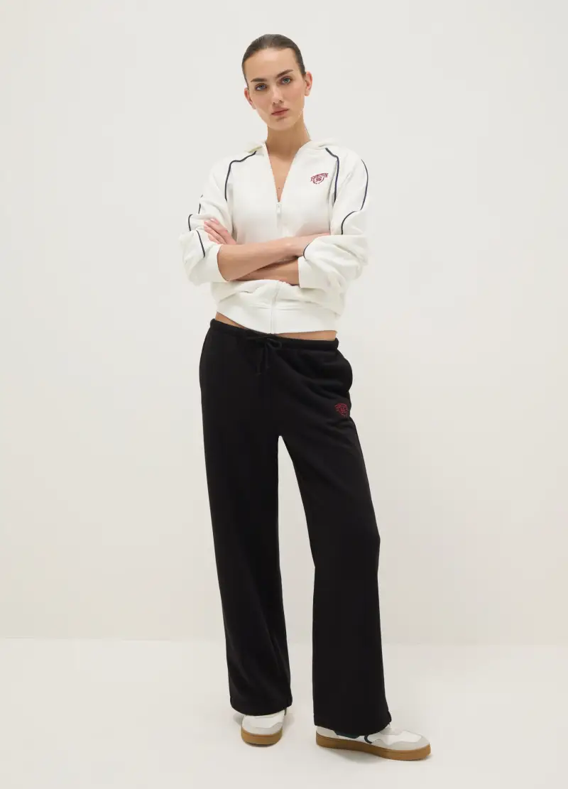 Felpa Bianca Con Cappuccio E Zip In Misto Cotone Relaxed Fit, Donna, Bianco