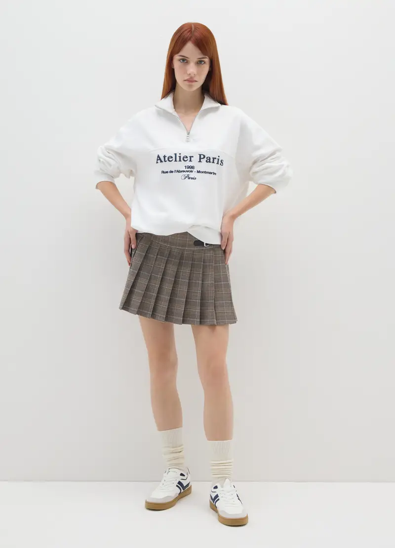 Felpa Bianca Con Mezza Zip, Donna, Bianco