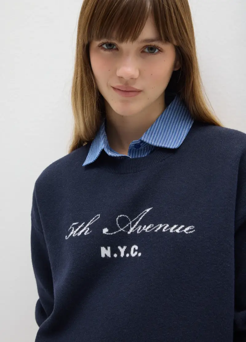 Felpa Blu Regular Fit Con Collo A V, Donna, Blu