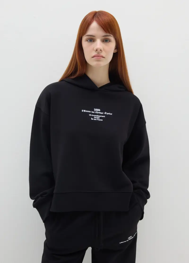 Felpa Con Cappuccio In Misto Cotone Nera Regular Fit, Donna, Nero miniatura 2