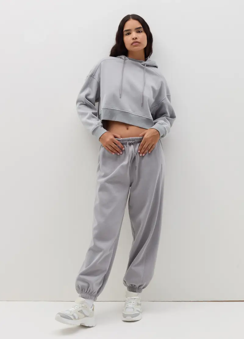 Felpa Crop Con Cappuccio, Donna, Grigio miniatura 2