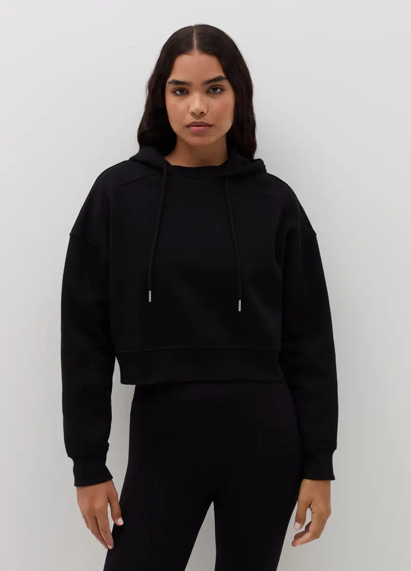 Felpa Crop Con Cappuccio, Donna, Nero miniatura 2