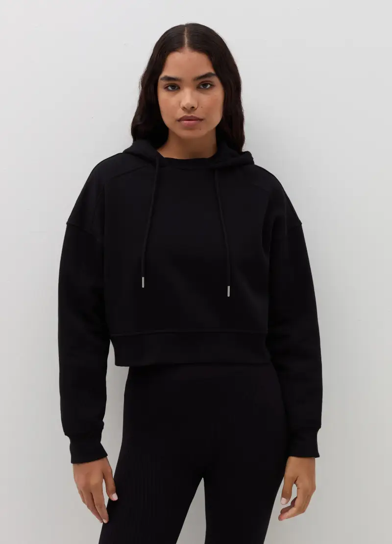 Felpa Crop Con Cappuccio, Donna, Nero miniatura 2
