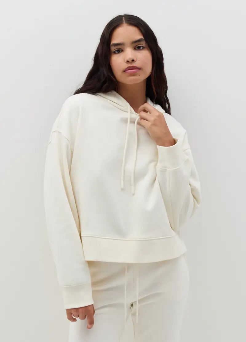 Felpa Fit Over Con Cappuccio, Donna, Bianco