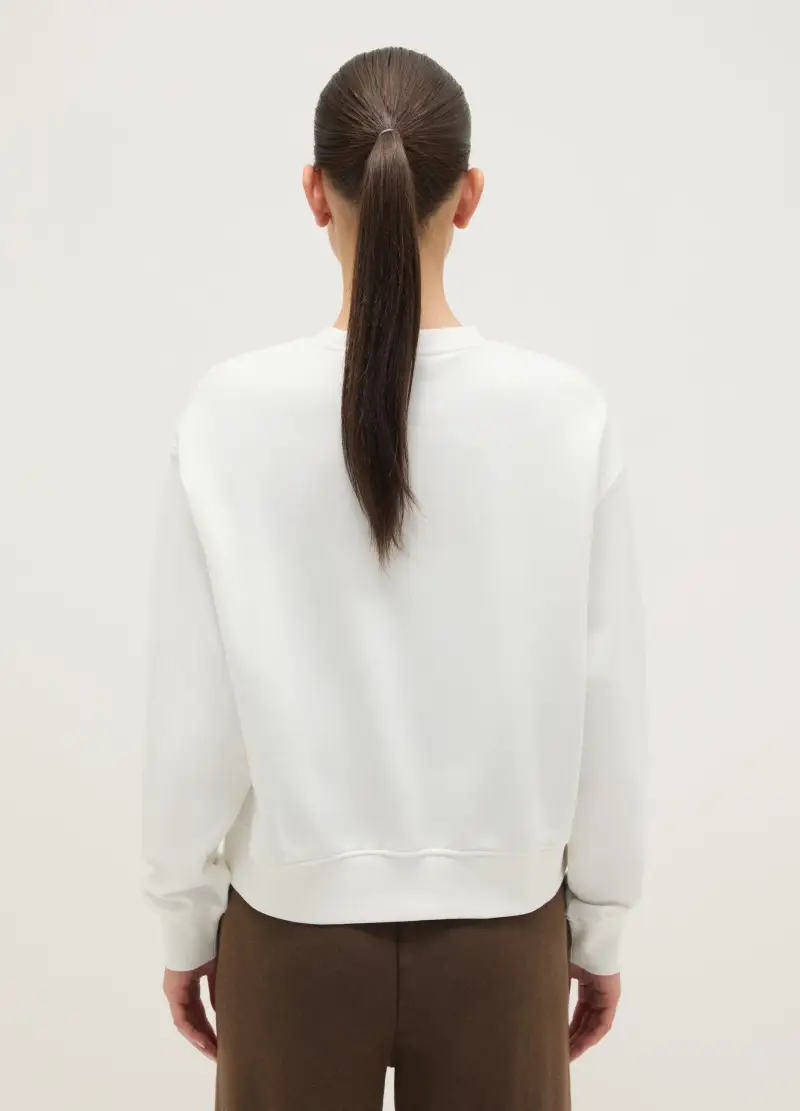 Felpa Girocollo Bianca In Misto Cotone Regular Fit Con Scritta, Donna, Bianco miniatura 3