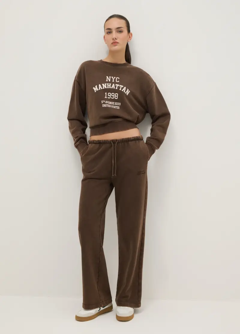 Felpa Girocollo Marrone In Misto Cotone Regular Fit Con Scritta, Donna, Marrone miniatura 2