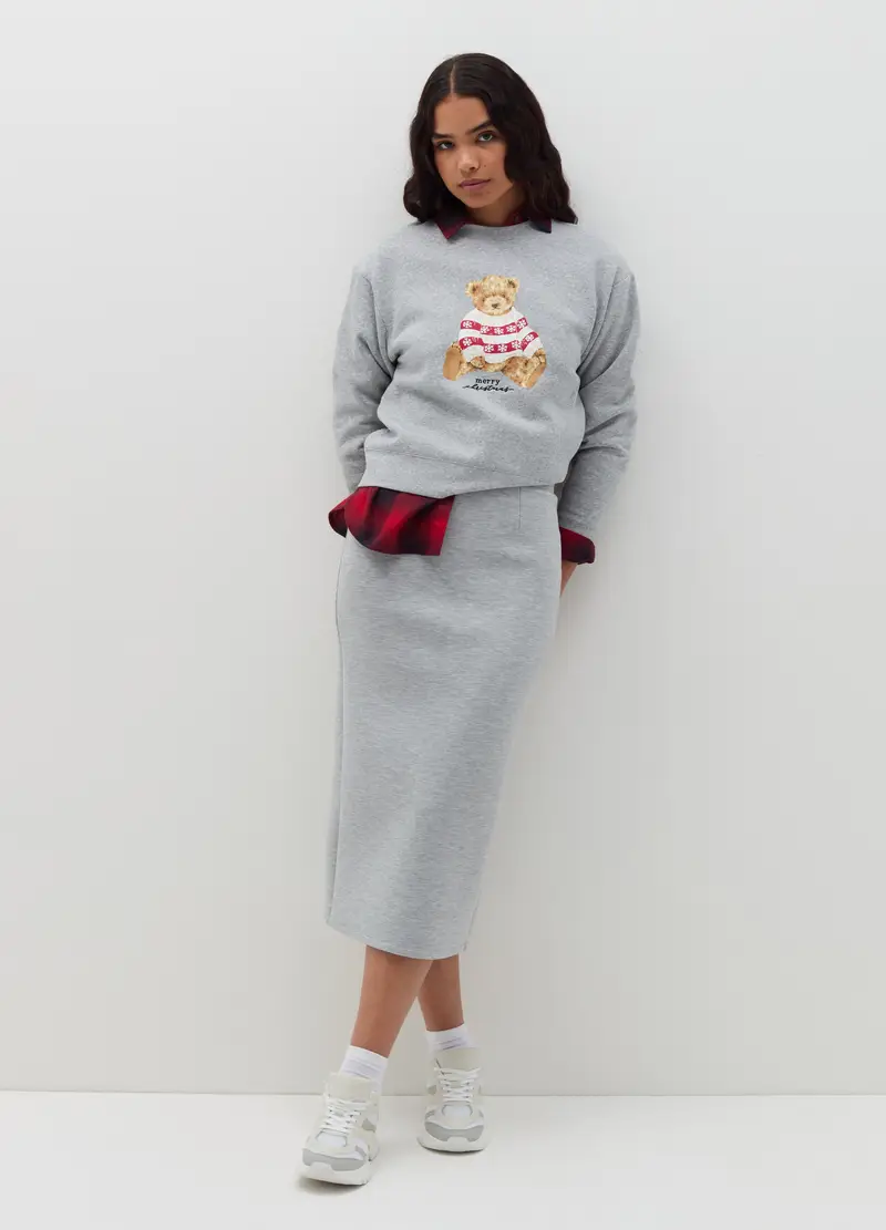 Felpa Girocollo Natalizia, Donna, Grigio