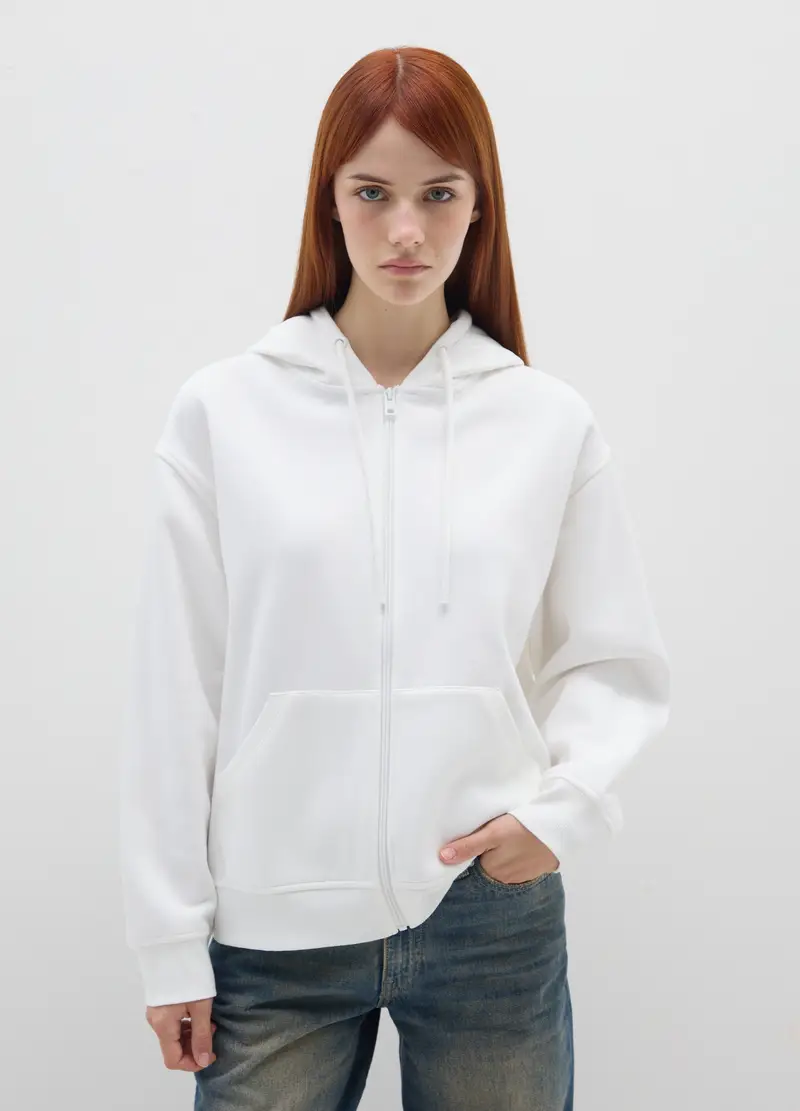 Felpa In Misto Cotone Bianca Oversize, Donna, Bianco miniatura 3