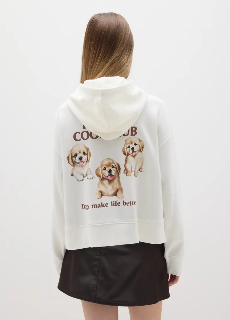 Felpa In Misto Cotone Bianca Regular Fit Con Stampa, Donna, Bianco miniatura 3