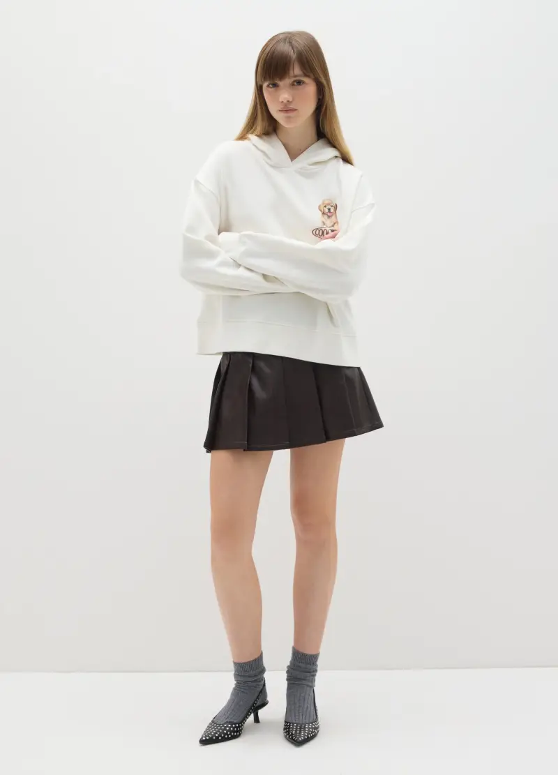 Felpa In Misto Cotone Bianca Regular Fit Con Stampa, Donna, Bianco