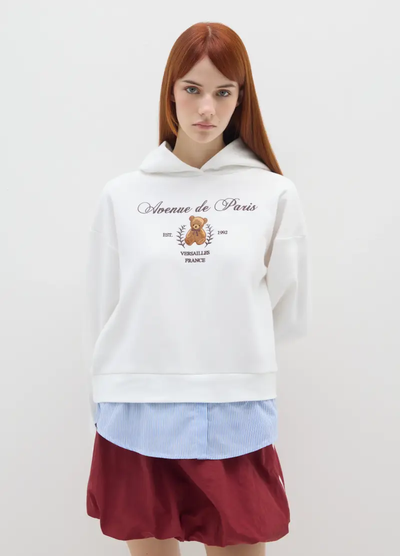 Felpa In Misto Cotone Bianca Relaxed Fit Con Scritta, Donna, Bianco miniatura 2