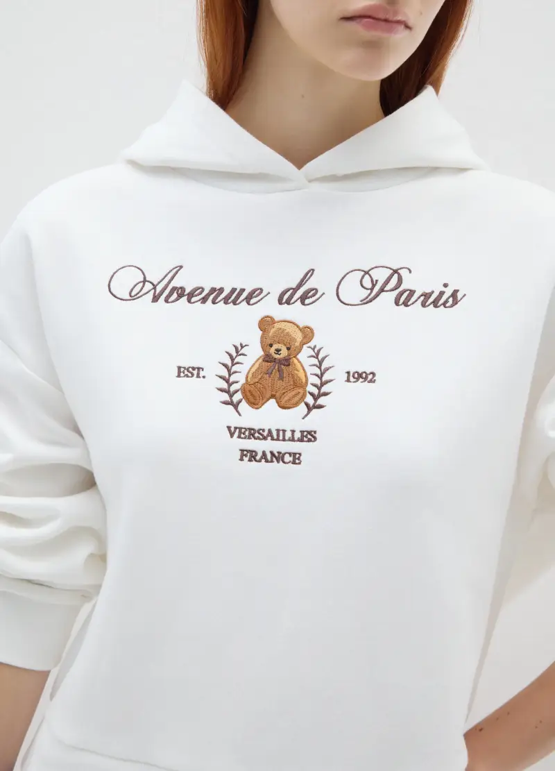 Felpa In Misto Cotone Bianca Relaxed Fit Con Scritta, Donna, Bianco miniatura 3