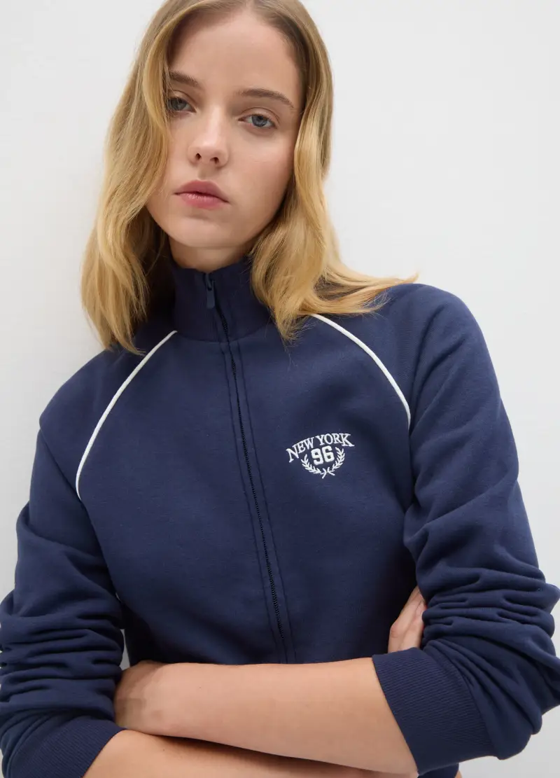 Felpa In Misto Cotone Blu Regular Fit, Donna, Blu miniatura 2