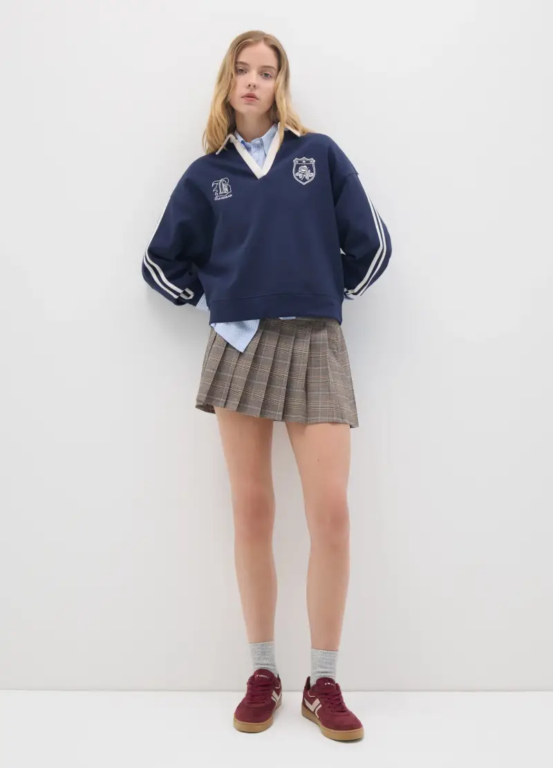 Felpa In Misto Cotone Blu Regular Fit, Donna, Blu miniatura 2