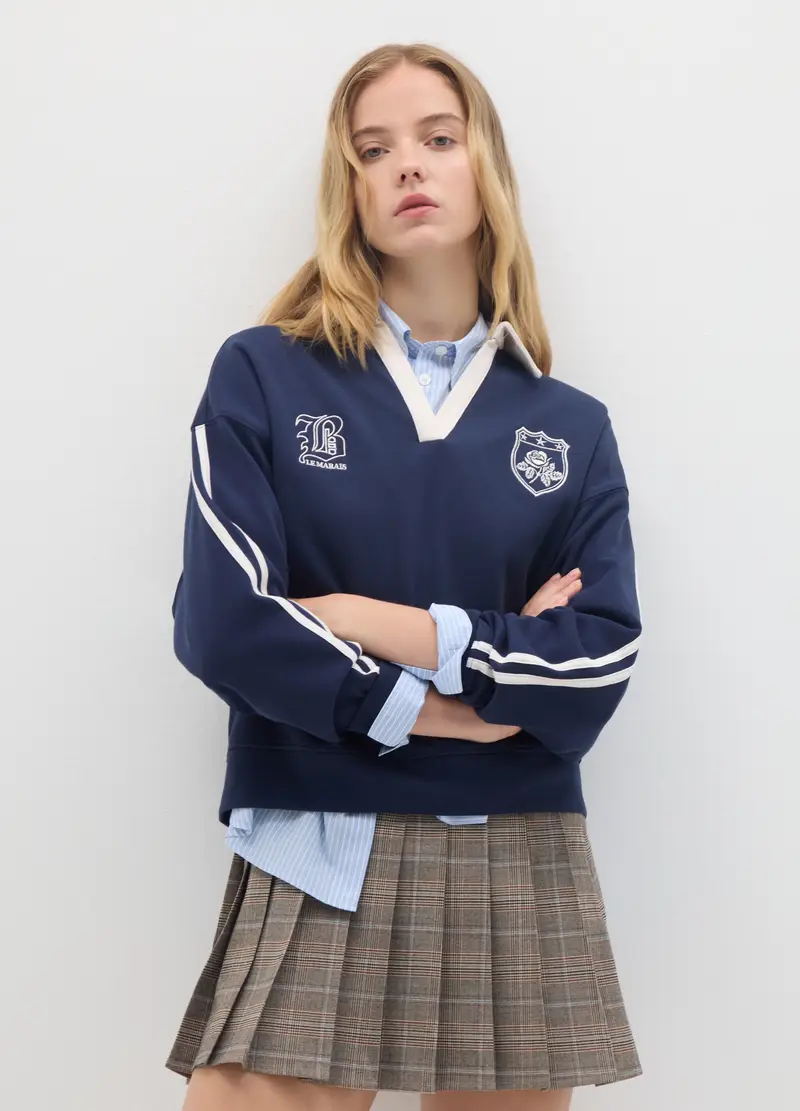 Felpa In Misto Cotone Blu Regular Fit, Donna, Blu miniatura 3