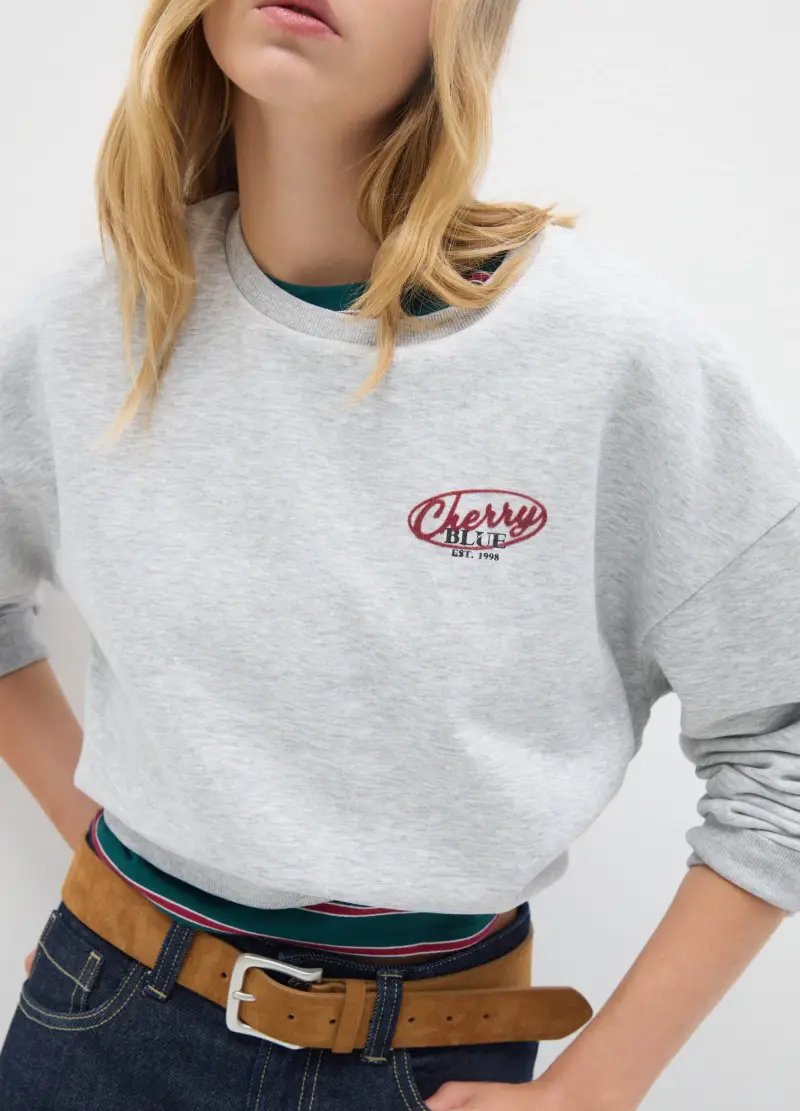 Felpa In Misto Cotone Grigia Regular Fit, Donna, Grigio miniatura 3