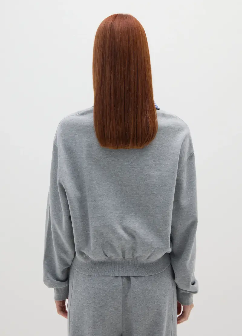 Felpa In Misto Cotone Grigia Regular Fit, Donna, Grigio miniatura 3