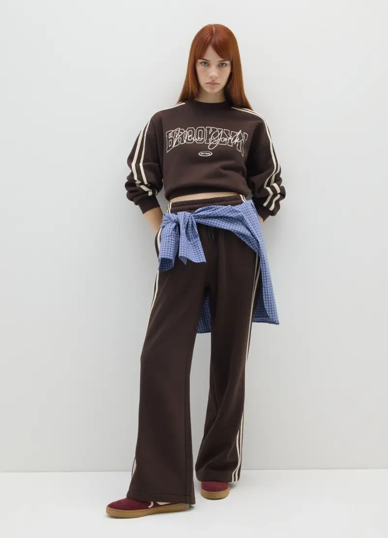 Felpa In Misto Cotone Marrone A Righe Regular Fit, Donna, Marrone miniatura 2