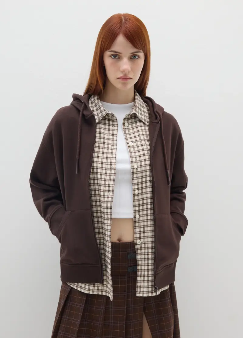 Felpa In Misto Cotone Marrone Oversize, Donna, Marrone