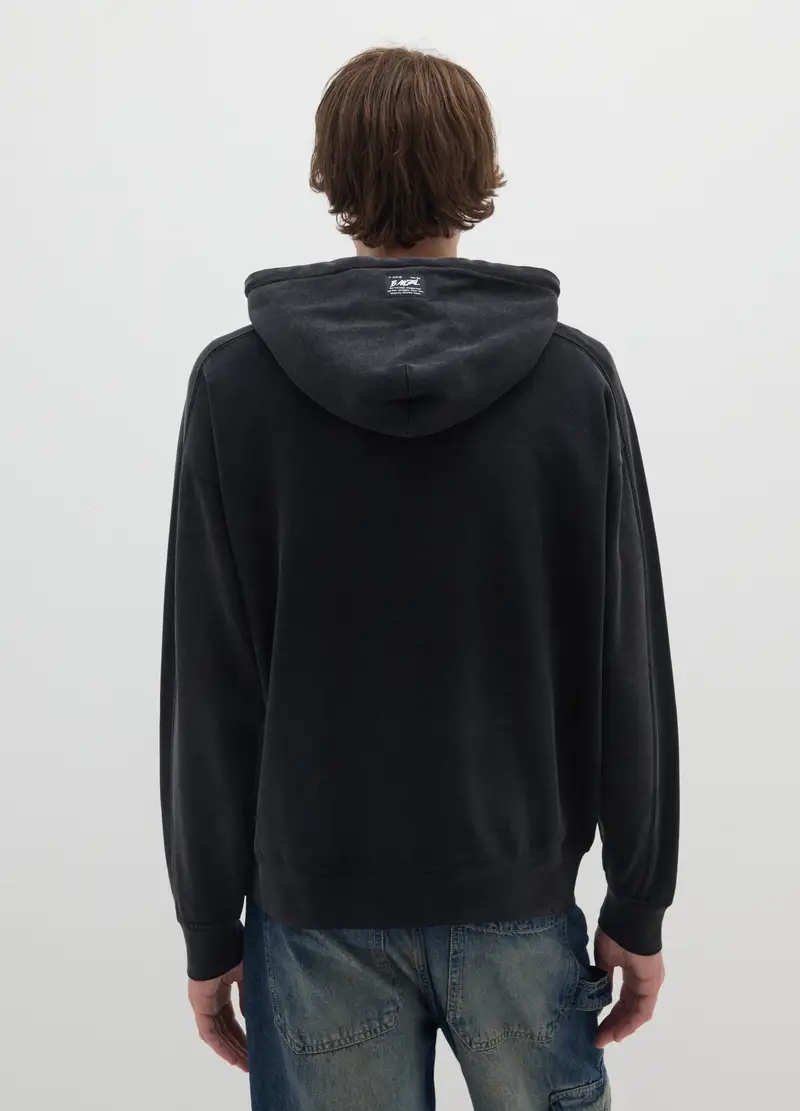 Felpa In Misto Cotone Nero Oversize, Uomo, Nero miniatura 3