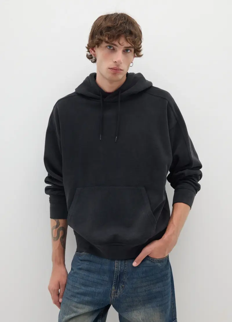 Felpa In Misto Cotone Nero Oversize, Uomo, Nero