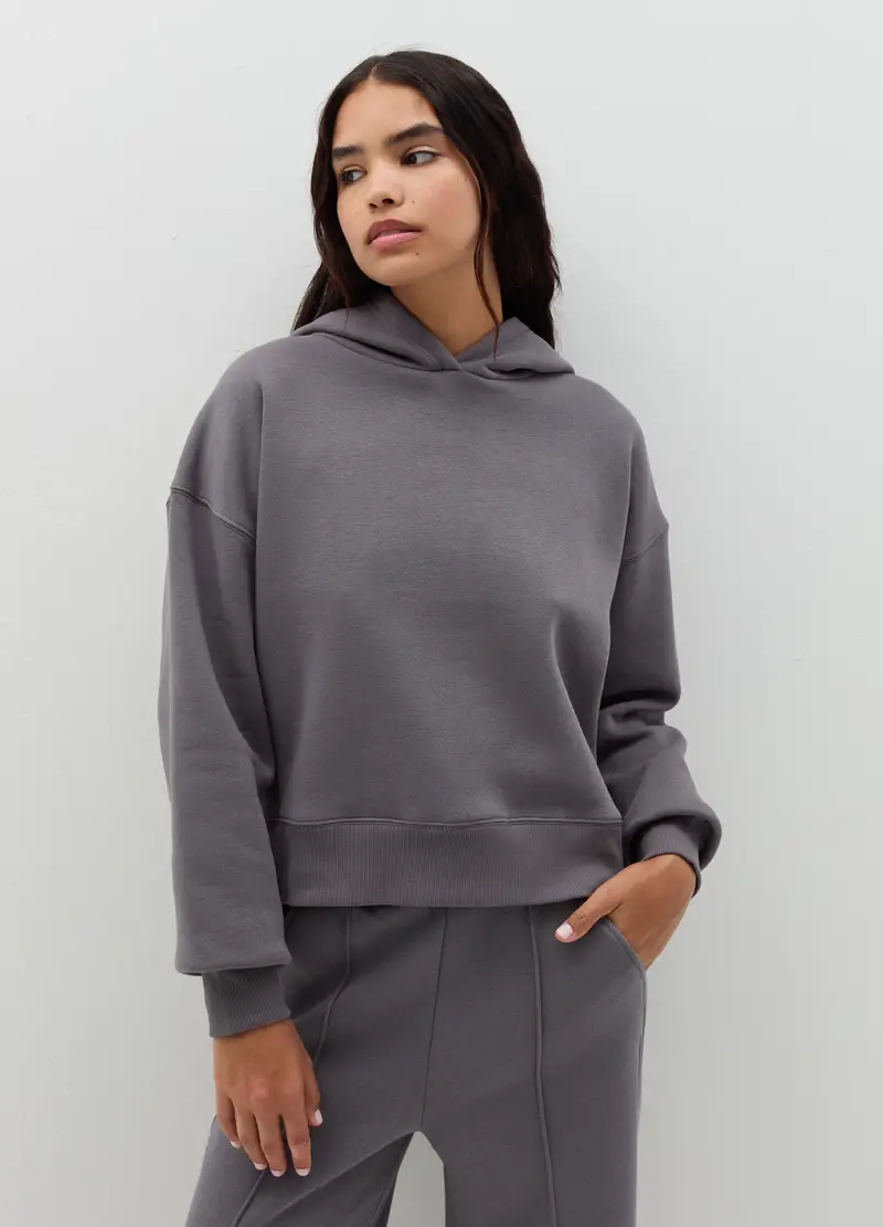 Felpa Over Con Cappuccio E Stampa, Donna, Grigio