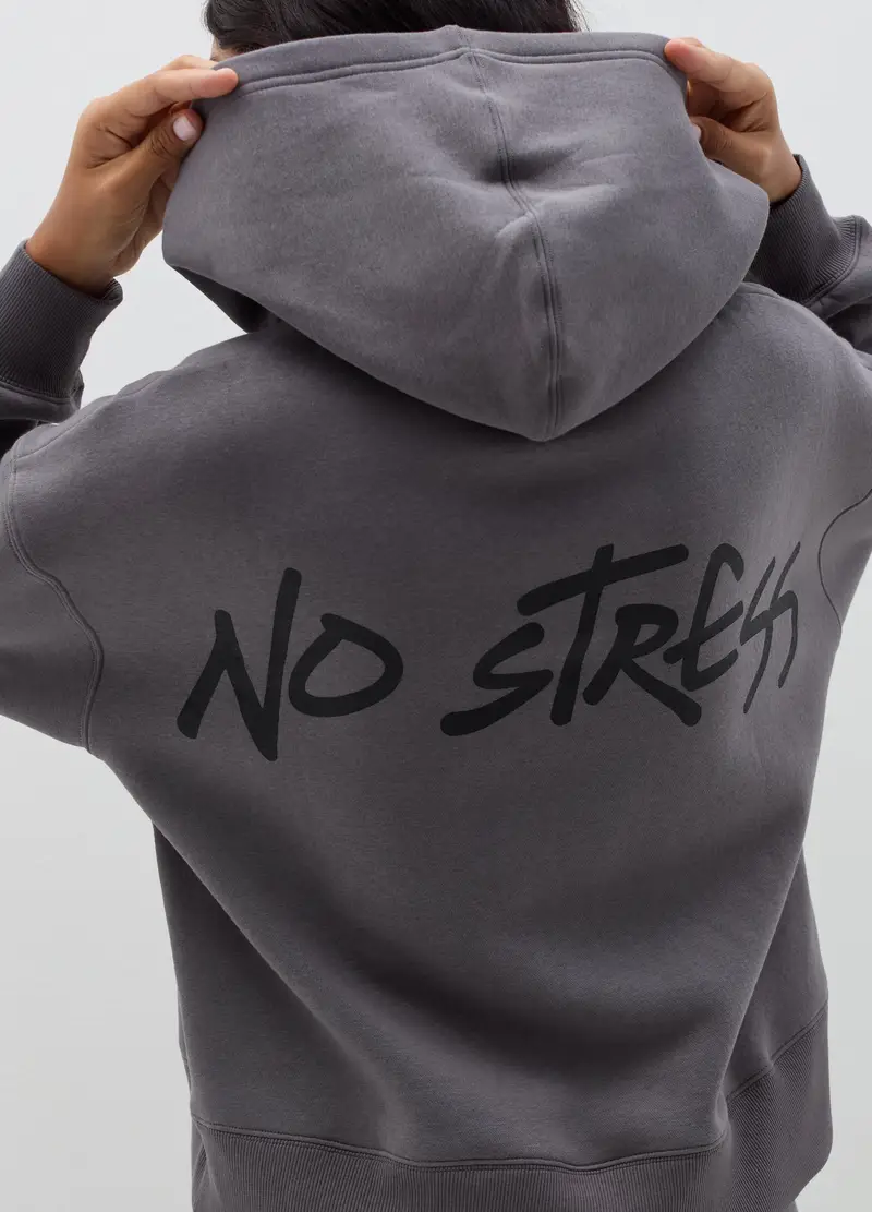 Felpa Over Con Cappuccio E Stampa, Donna, Grigio miniatura 2