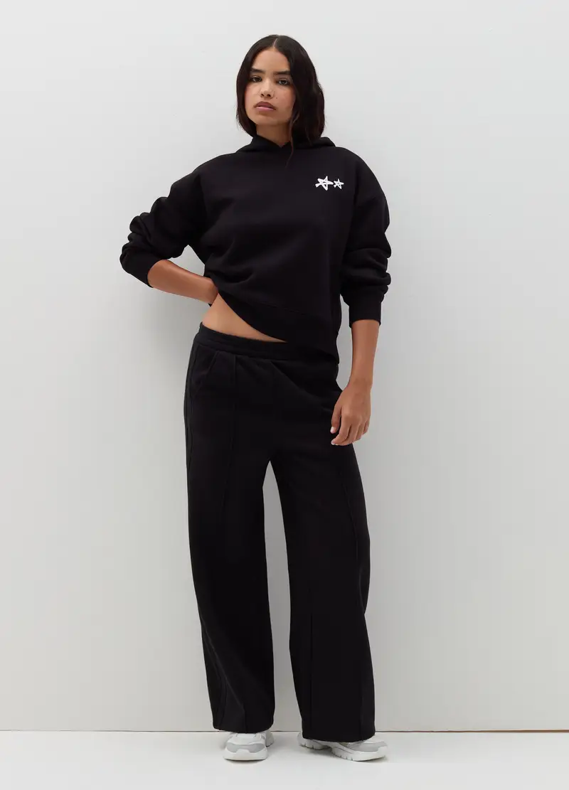 Felpa Over Con Cappuccio E Stampa, Donna, Nero miniatura 3