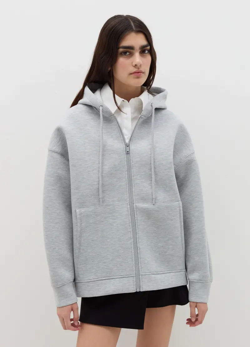 Felpa Over Con Cappuccio E Zip, Donna, Grigio miniatura 2