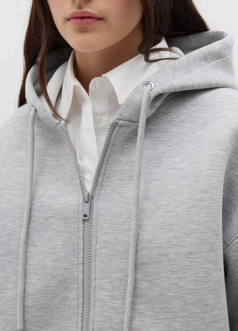 Felpa Over Con Cappuccio E Zip, Donna, Grigio miniatura 3