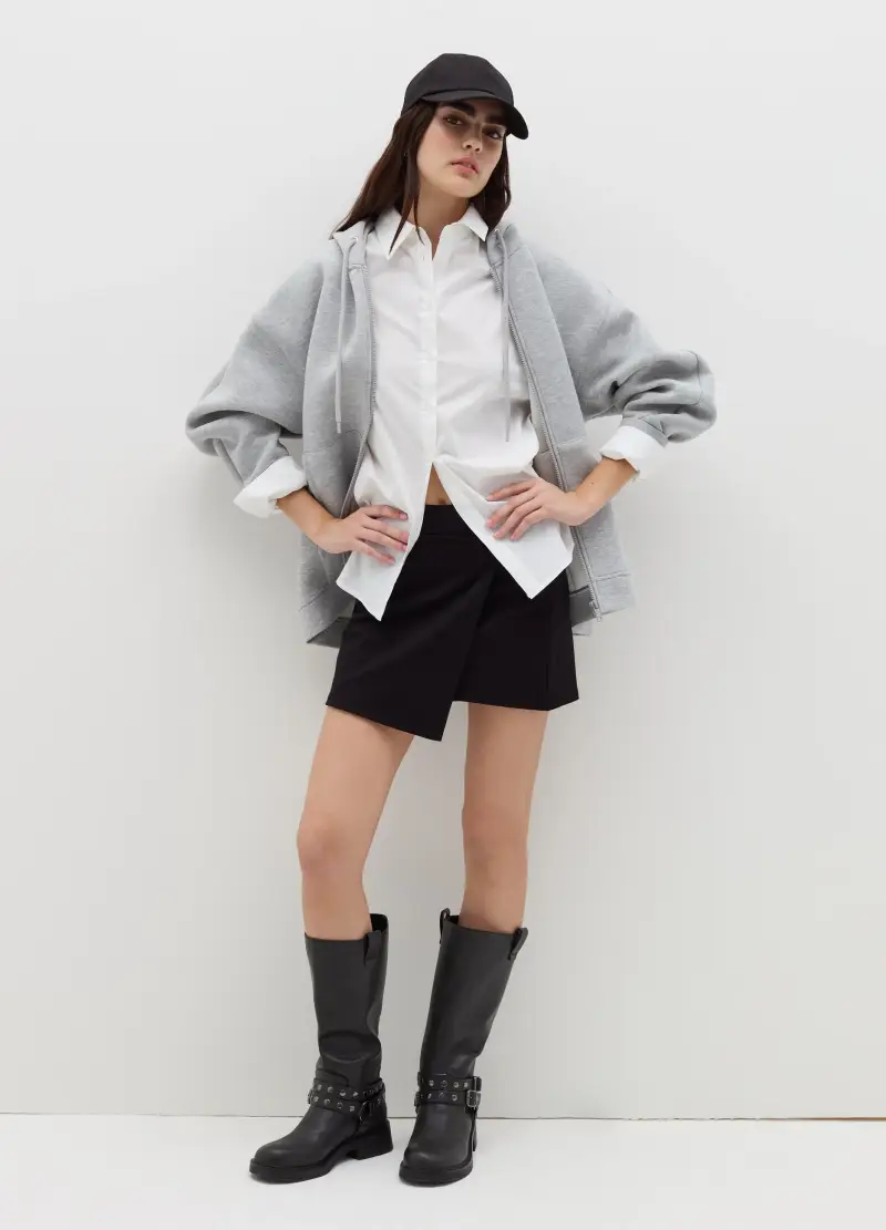 Felpa Over Con Cappuccio E Zip, Donna, Grigio