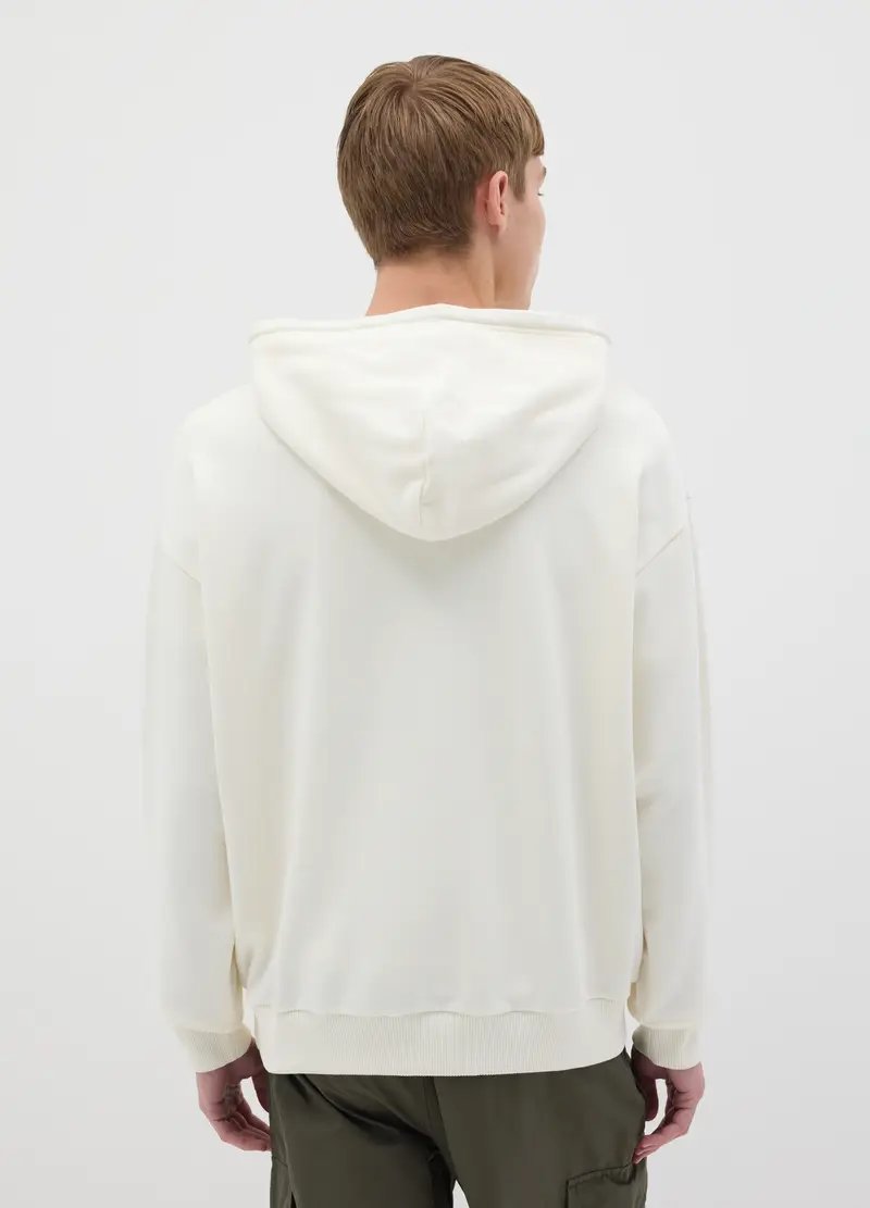 Felpa Over Fit In Cotone Con Cappuccio, Uomo, Bianco miniatura 3