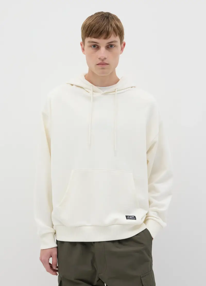 Felpa Over Fit In Cotone Con Cappuccio, Uomo, Bianco