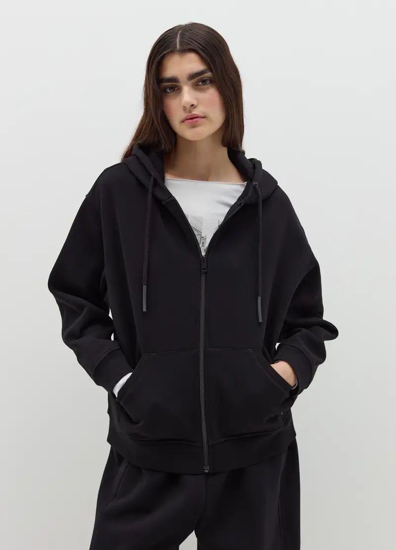 Felpa Over Full-zip Con Cappuccio, Donna, Nero miniatura 2